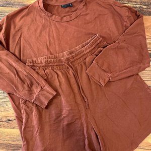Cotton Long sleeve Tshirt and Shorts Set in Rust